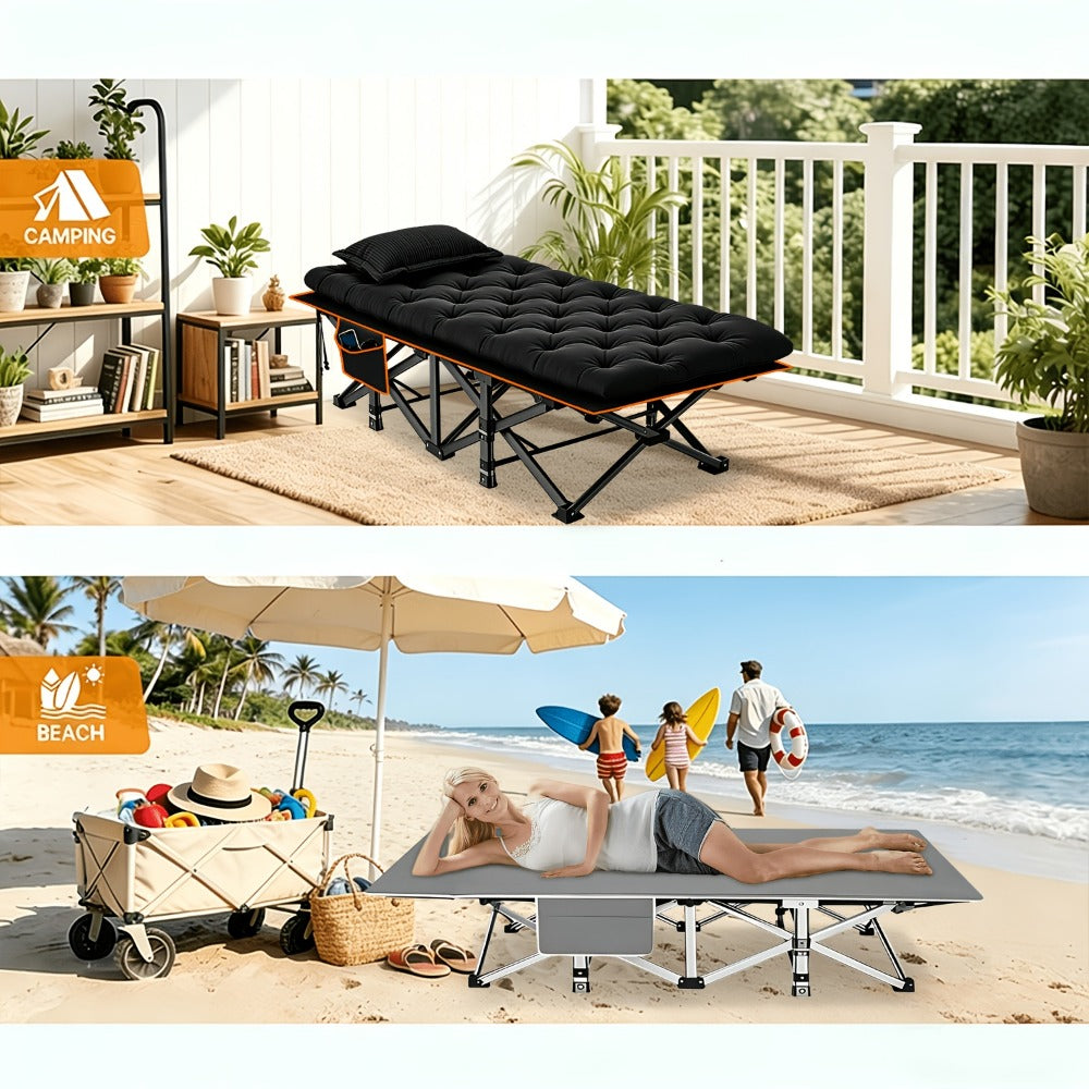 Foldable Heavy-Duty Camping Bed with Tool-Free Assembly for Bedroom