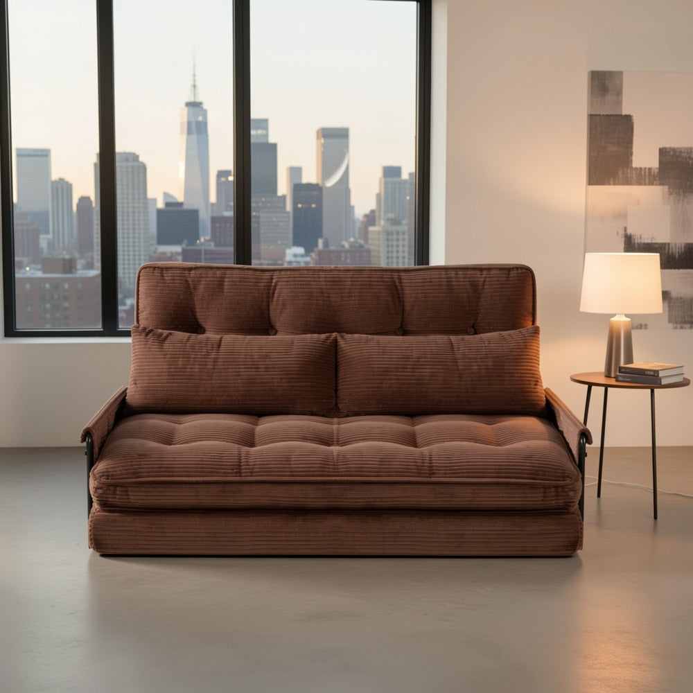 Wide Corduroy Sofa Bed with Fold-Out Lounger, Side Armrests and Five Color Options for Bedrooms