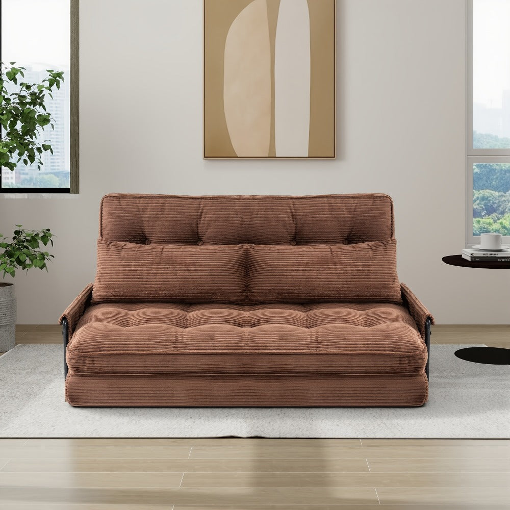 Wide Corduroy Sofa Bed with Fold-Out Lounger, Side Armrests and Five Color Options for Bedrooms