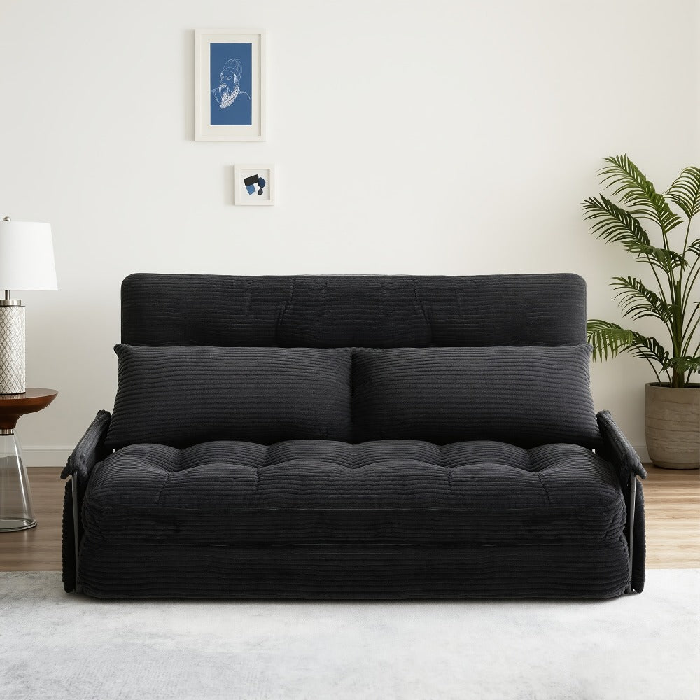Wide Corduroy Sofa Bed with Fold-Out Lounger, Side Armrests and Five Color Options for Bedrooms