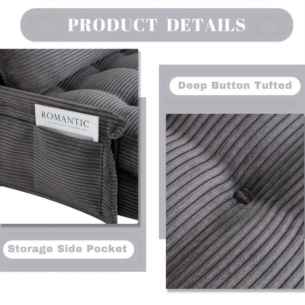 Wide Corduroy Sofa Bed with Fold-Out Lounger, Side Armrests and Five Color Options for Bedrooms
