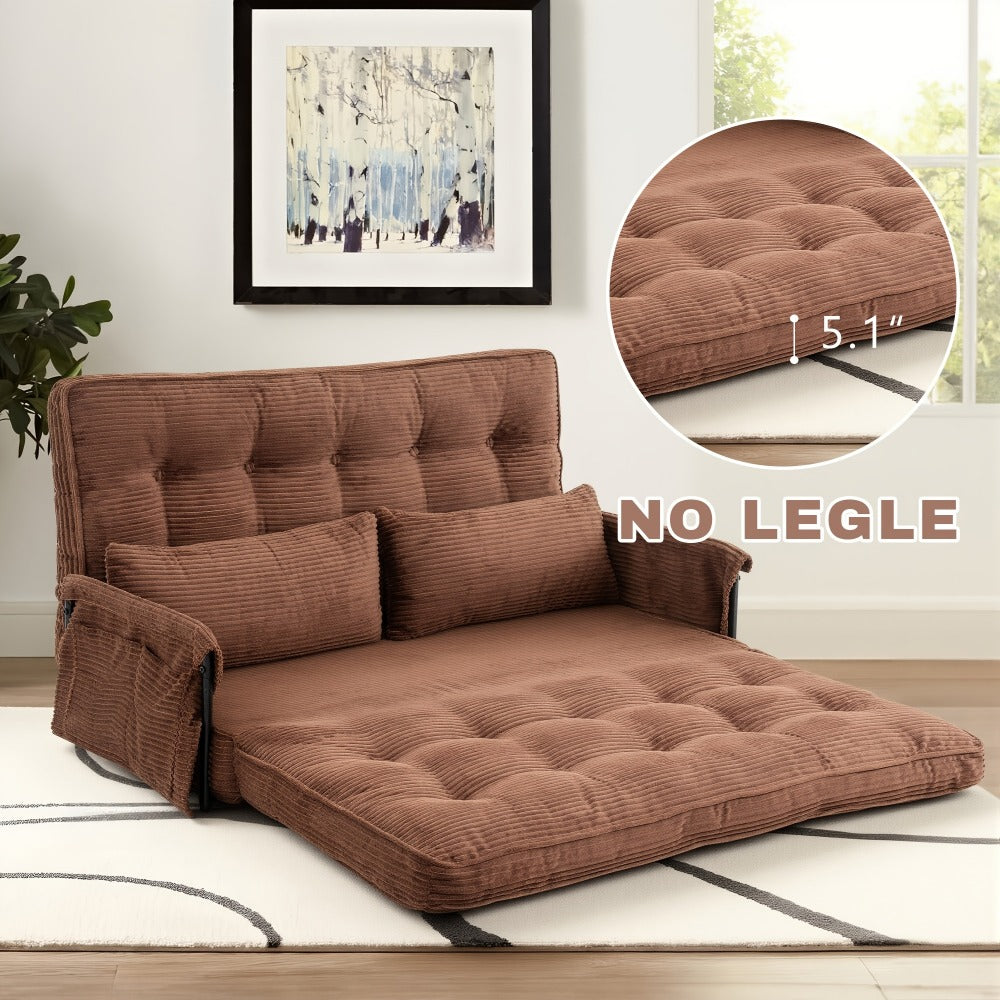Wide Corduroy Sofa Bed with Fold-Out Lounger, Side Armrests and Five Color Options for Bedrooms