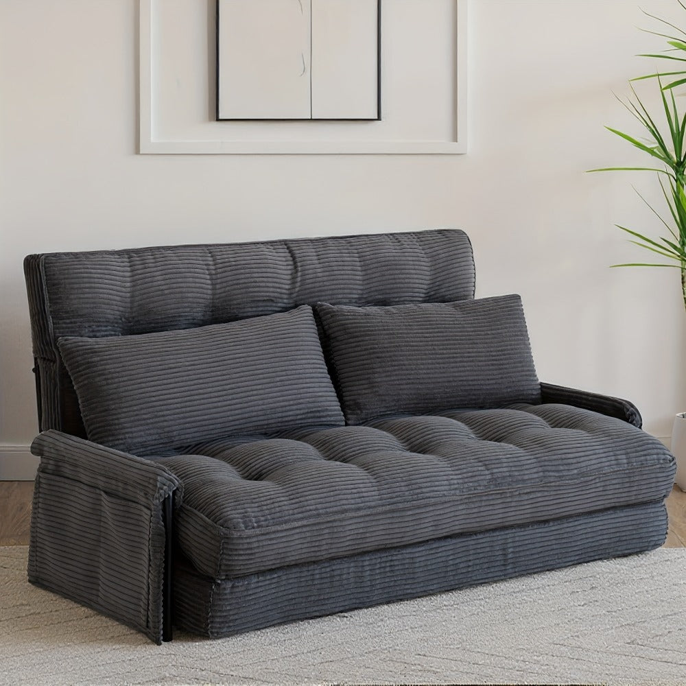 Wide Corduroy Sofa Bed with Fold-Out Lounger, Side Armrests and Five Color Options for Bedrooms