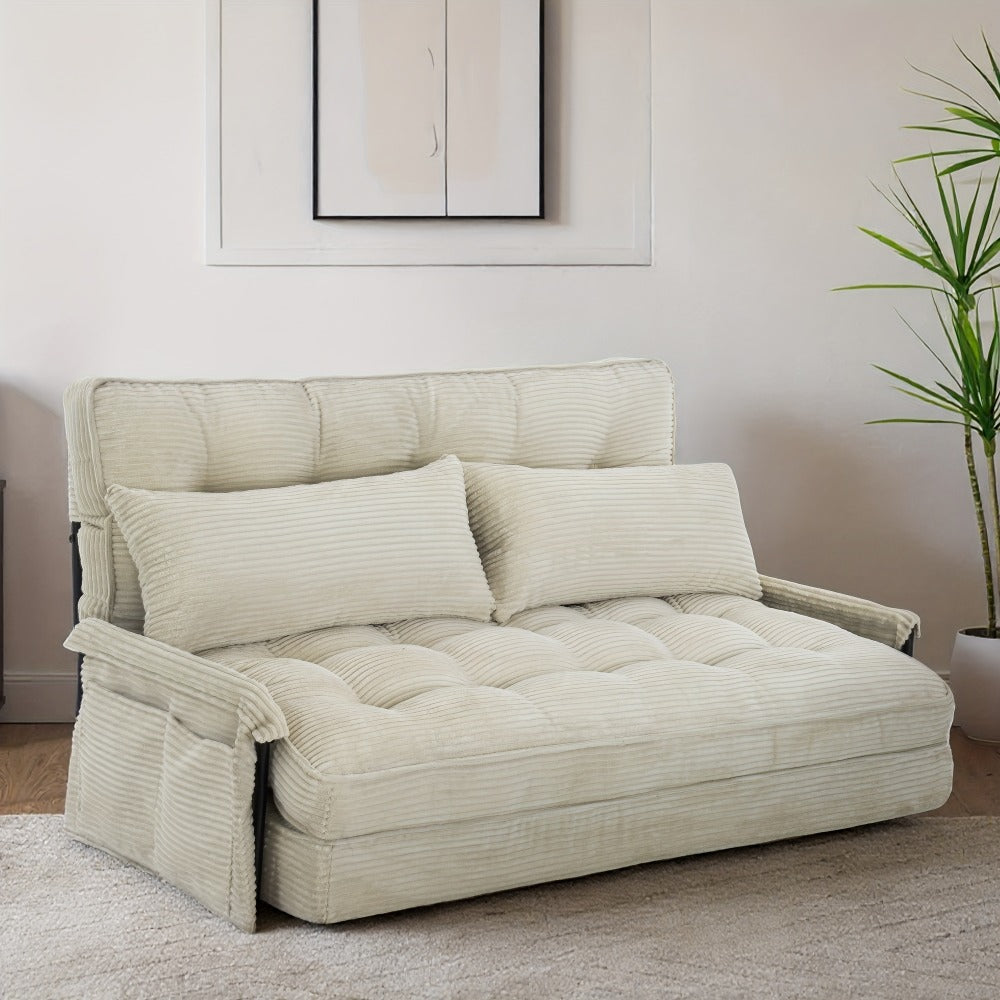 Wide Corduroy Sofa Bed with Fold-Out Lounger, Side Armrests and Five Color Options for Bedrooms