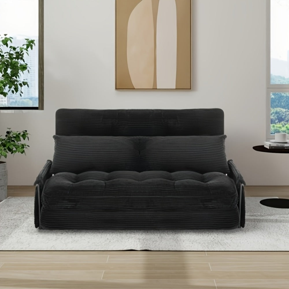 Wide Corduroy Sofa Bed with Fold-Out Lounger, Side Armrests and Five Color Options for Bedrooms