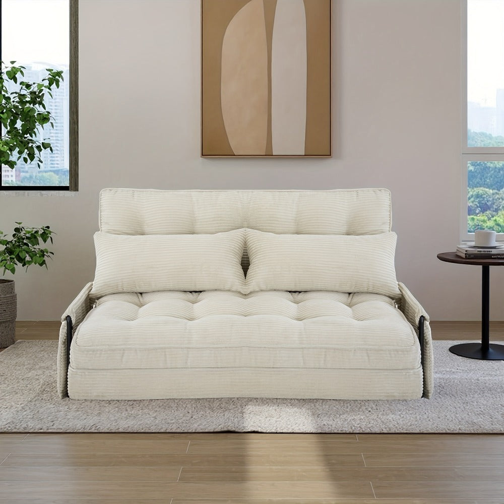 Wide Corduroy Sofa Bed with Fold-Out Lounger, Side Armrests and Five Color Options for Bedrooms