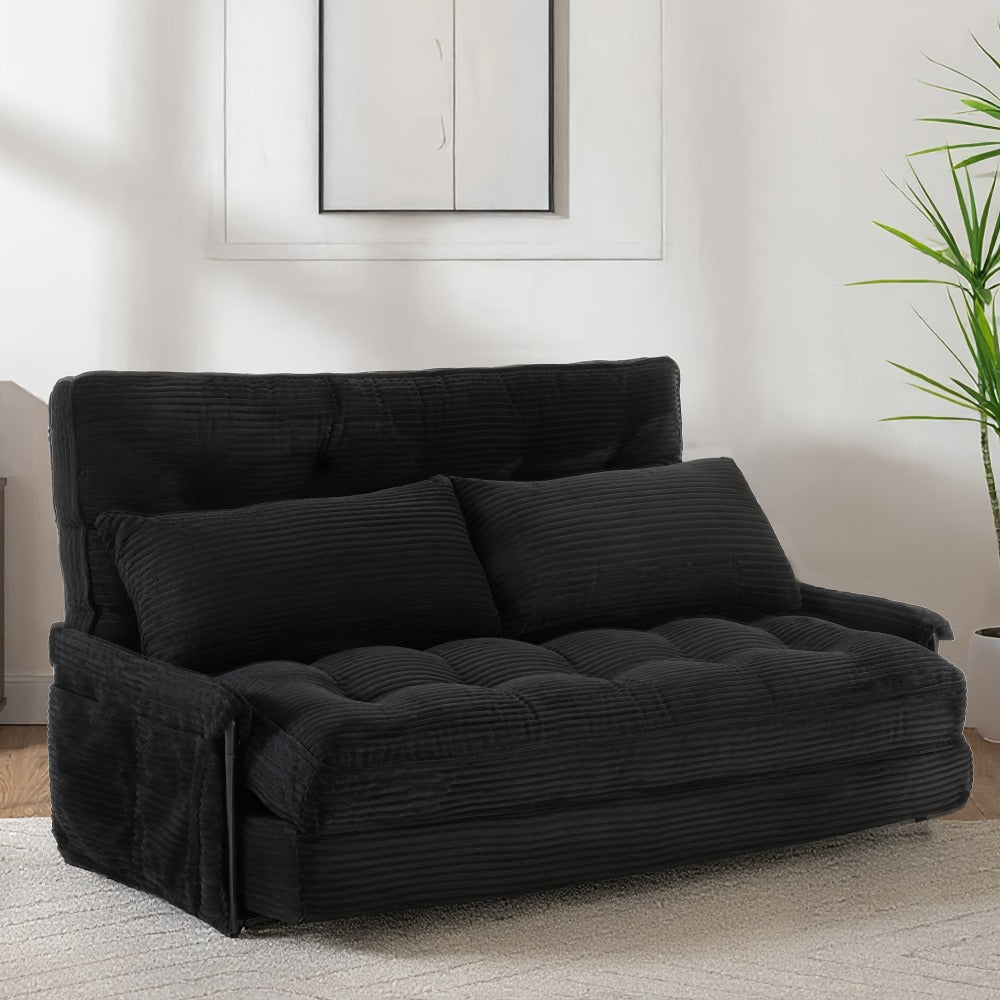Wide Corduroy Sofa Bed with Fold-Out Lounger, Side Armrests and Five Color Options for Bedrooms