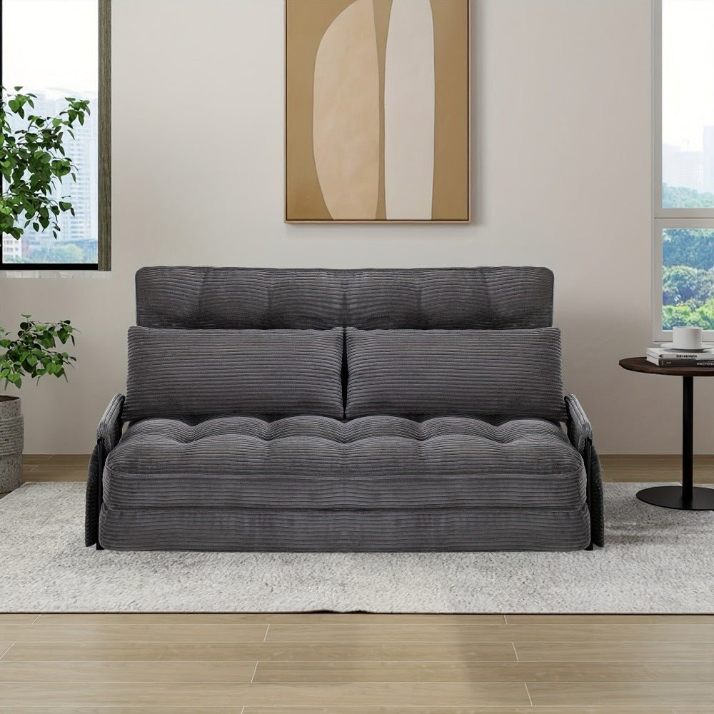 Wide Corduroy Sofa Bed with Fold-Out Lounger, Side Armrests and Five Color Options for Bedrooms