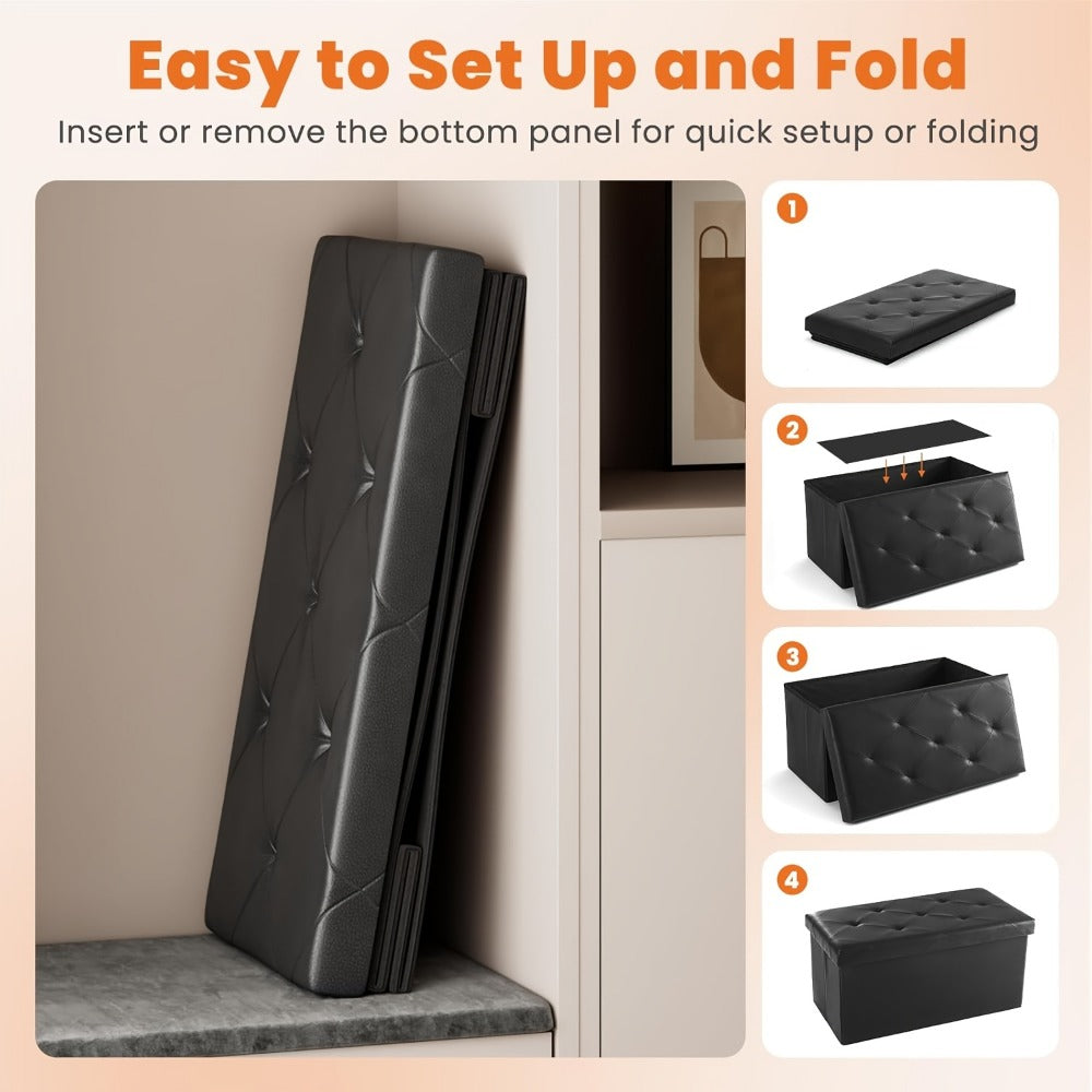 Ottoman Folding Storage Bench in 30- or 43-Inch Widths with Lift-Off Lid, Divider Options and Six Colors