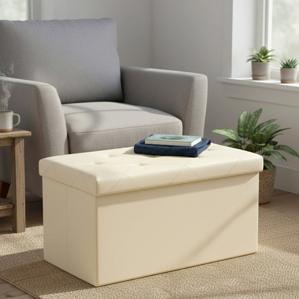 Ottoman Folding Storage Bench in 30- or 43-Inch Widths with Lift-Off Lid, Divider Options and Six Colors