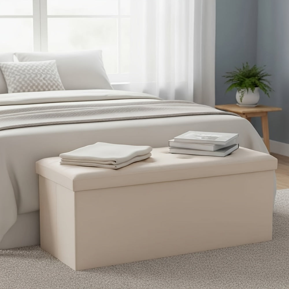 Ottoman Folding Storage Bench in 30- or 43-Inch Widths with Lift-Off Lid, Divider Options and Six Colors