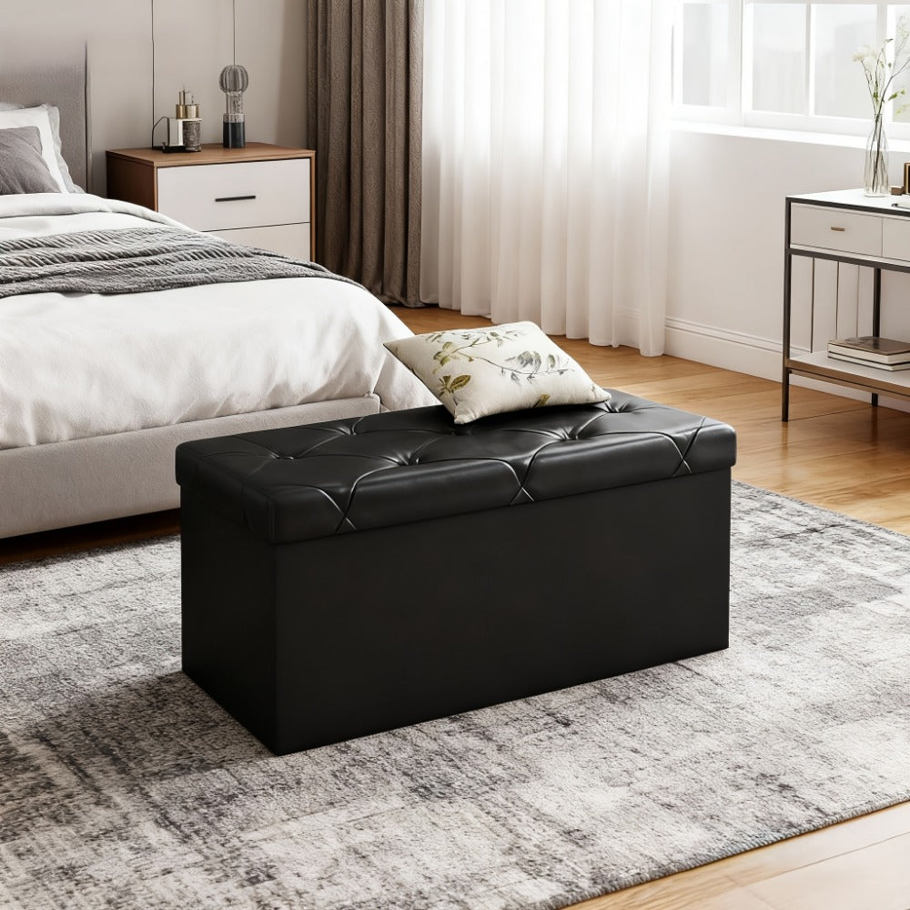Ottoman Folding Storage Bench in 30- or 43-Inch Widths with Lift-Off Lid, Divider Options and Six Colors