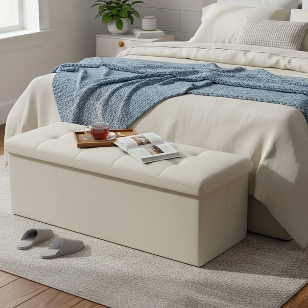 Ottoman Folding Storage Bench in 30- or 43-Inch Widths with Lift-Off Lid, Divider Options and Six Colors