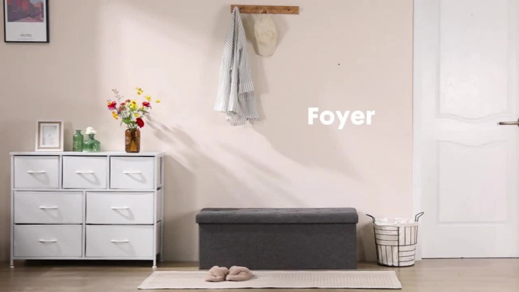 Ottoman Folding Storage Bench in 30- or 43-Inch Widths with Lift-Off Lid, Divider Options and Six Colors