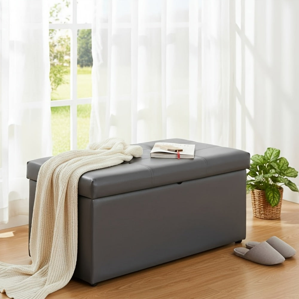 Ottoman Folding Storage Bench in 30- or 43-Inch Widths with Lift-Off Lid, Divider Options and Six Colors