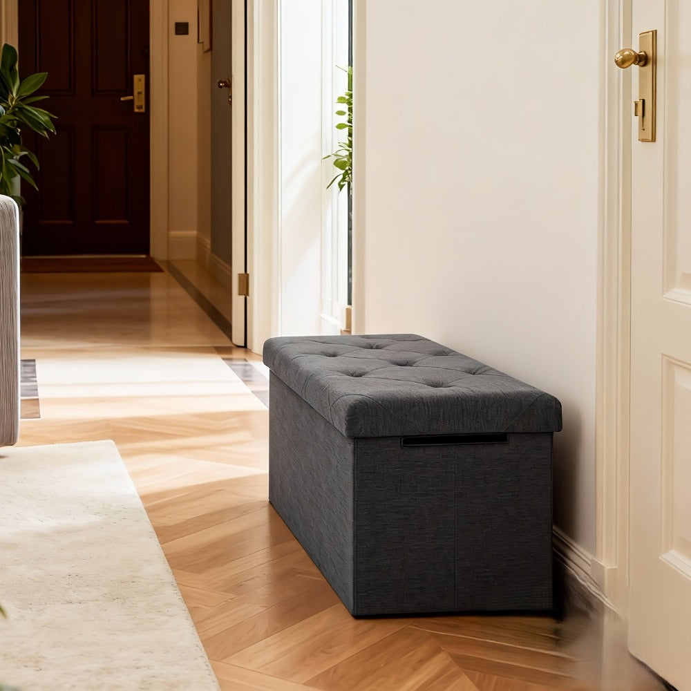 Ottoman Folding Storage Bench in 30- or 43-Inch Widths with Lift-Off Lid, Divider Options and Six Colors