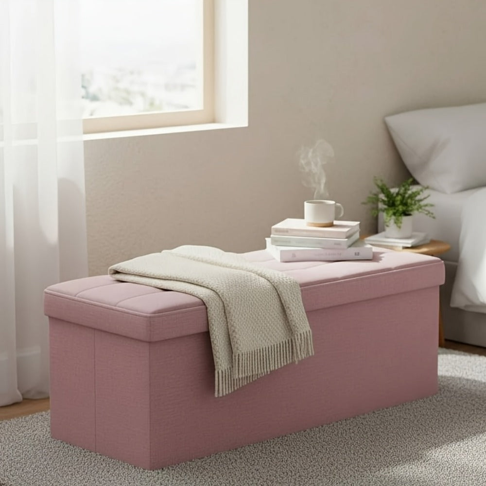Ottoman Folding Storage Bench in 30- or 43-Inch Widths with Lift-Off Lid, Divider Options and Six Colors