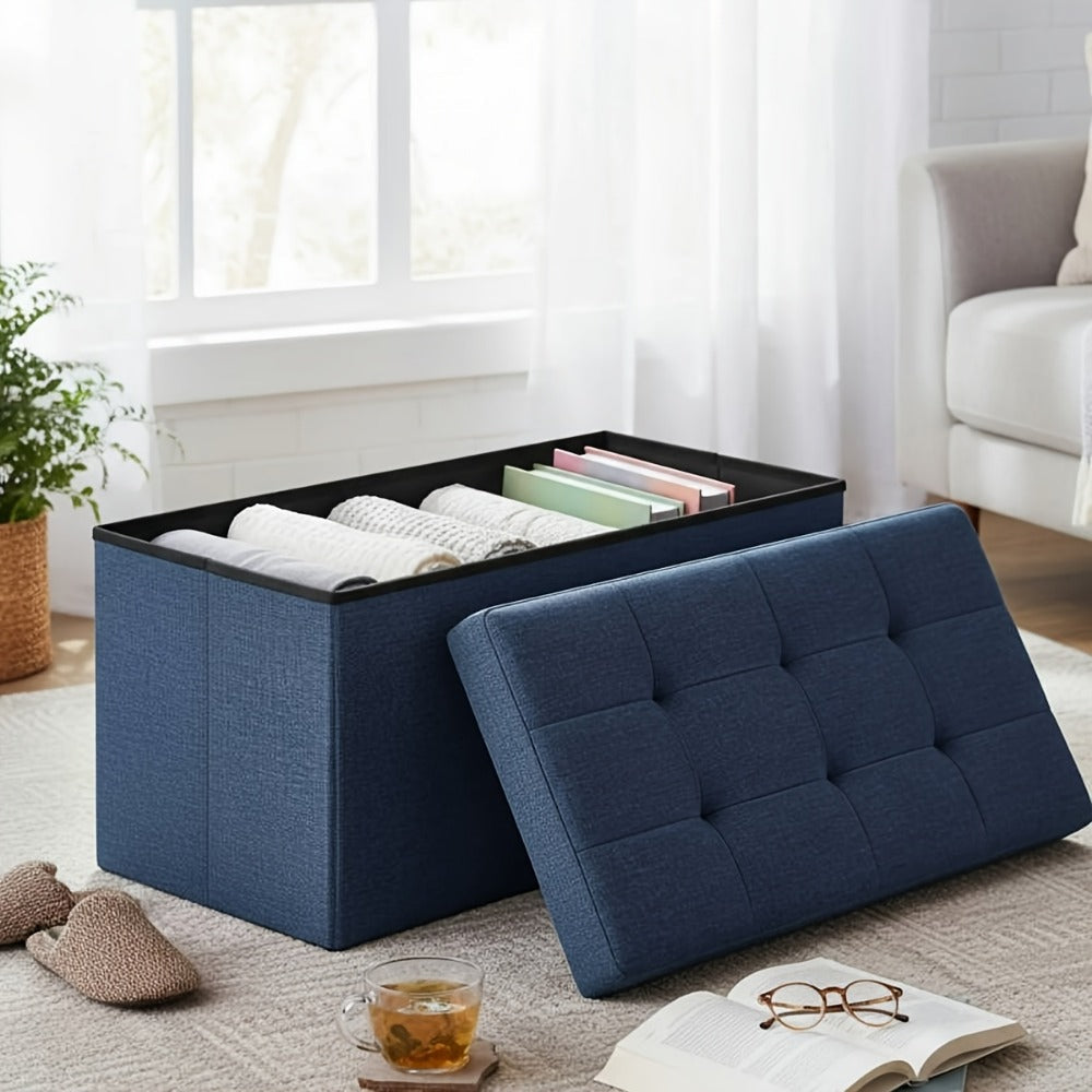 Ottoman Folding Storage Bench in 30- or 43-Inch Widths with Lift-Off Lid, Divider Options and Six Colors