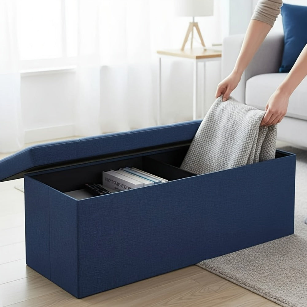 Ottoman Folding Storage Bench in 30- or 43-Inch Widths with Lift-Off Lid, Divider Options and Six Colors