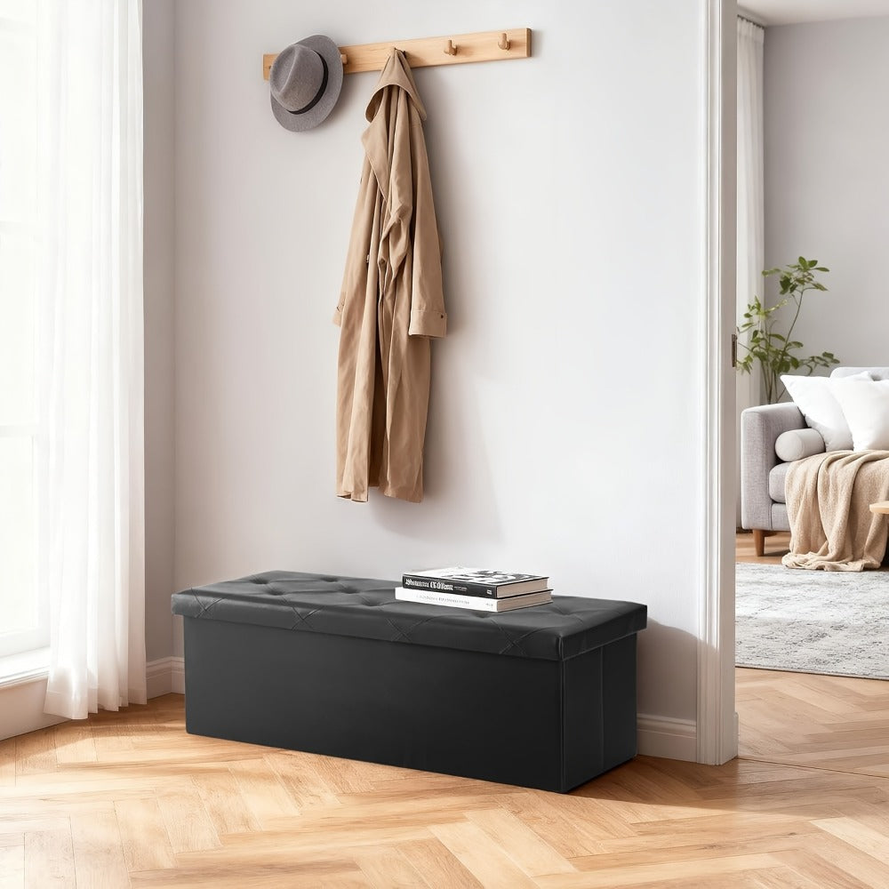 Ottoman Folding Storage Bench in 30- or 43-Inch Widths with Lift-Off Lid, Divider Options and Six Colors