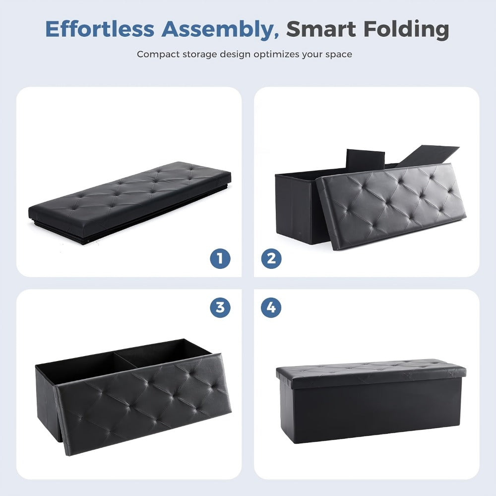 Ottoman Folding Storage Bench in 30- or 43-Inch Widths with Lift-Off Lid, Divider Options and Six Colors