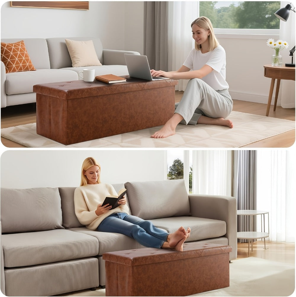 Ottoman Folding Storage Bench in 30- or 43-Inch Widths with Lift-Off Lid, Divider Options and Six Colors