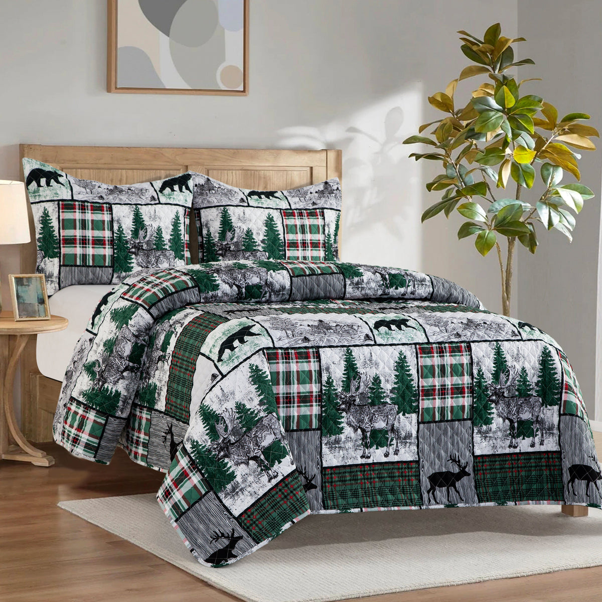 Elegant Comfort 3-Piece Patch Plaid Quilted Reversible Bedspread Coverlet Set