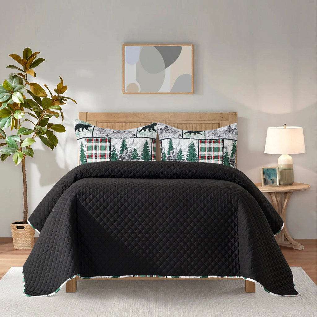 Elegant Comfort 3-Piece Patch Plaid Quilted Reversible Bedspread Coverlet Set