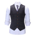 Formal Men's Suit Vest Tweed Plaid V Neck Waistcoat
