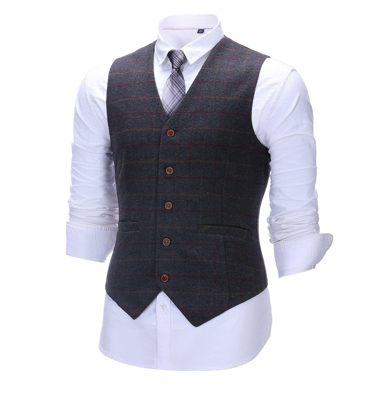 Formal Men's Suit Vest Tweed Plaid V Neck Waistcoat