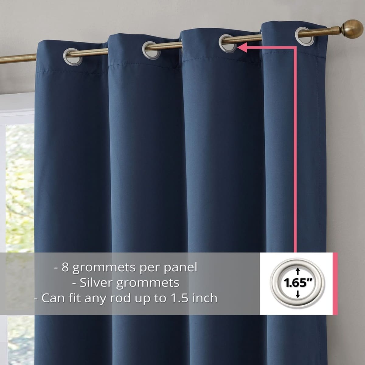Thd Virginia 100% Blackout Grommet Total Privacy Curtain Panels - Set of 2