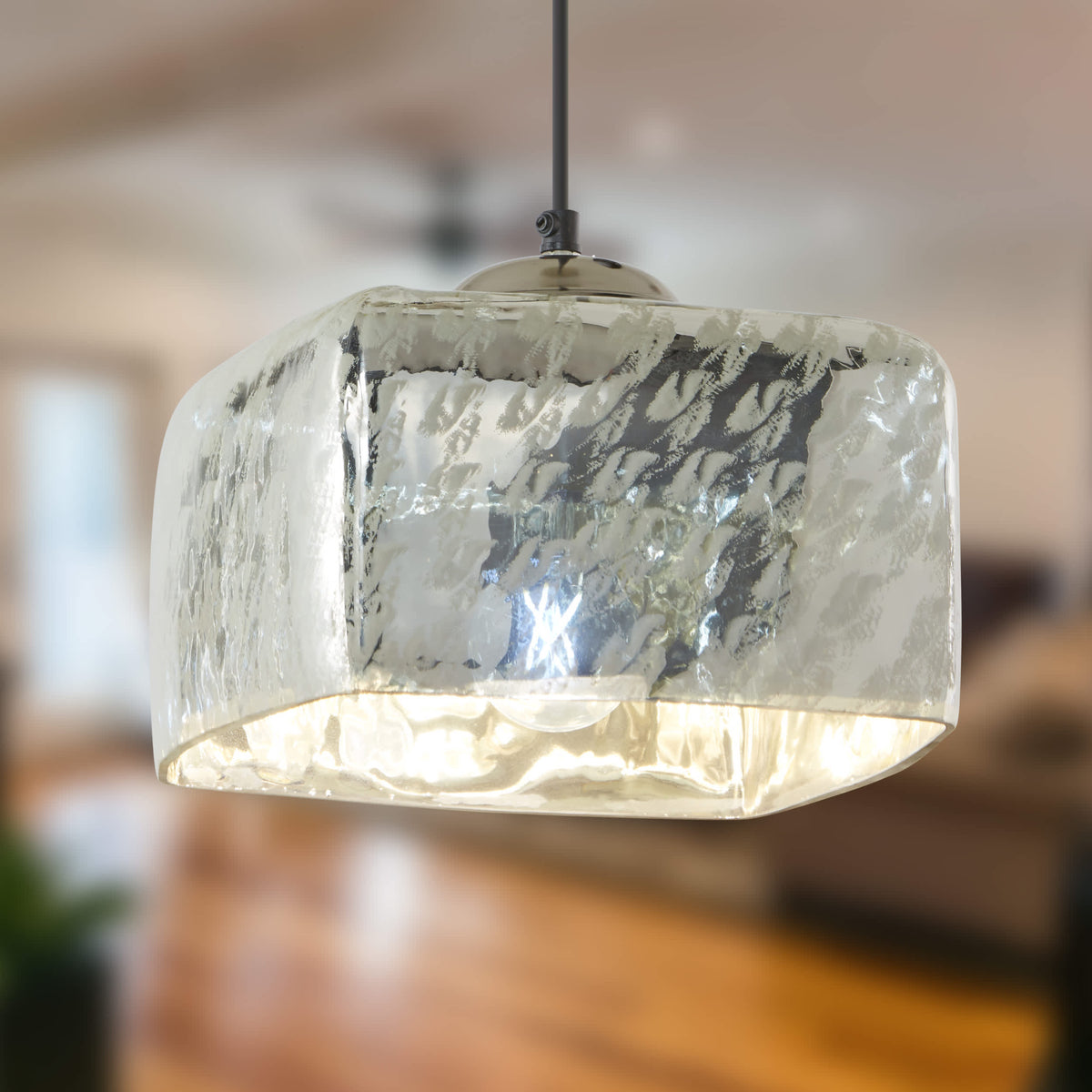 River of Goods Nickel and Silver Square Shade Pendant Light