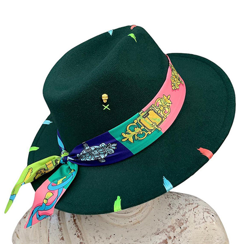 Handmade Fedora Cotton Hat with Monochrome Hatband