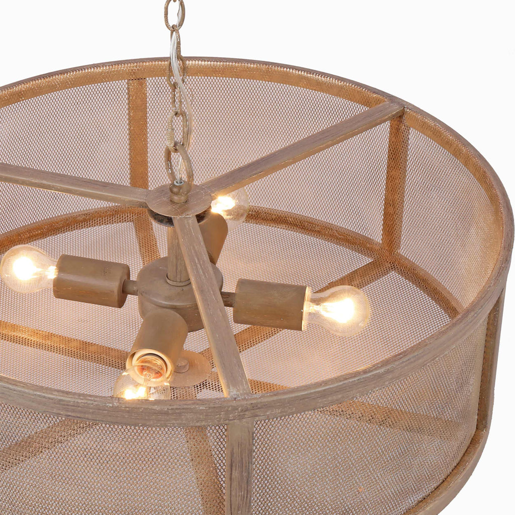 River of Goods Woodgrain-Finish Metal Caged 4-Light Chandelier