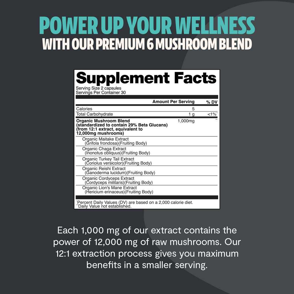 Organic Mushroom Complex Supplement Capsules Daily Wellness Formula