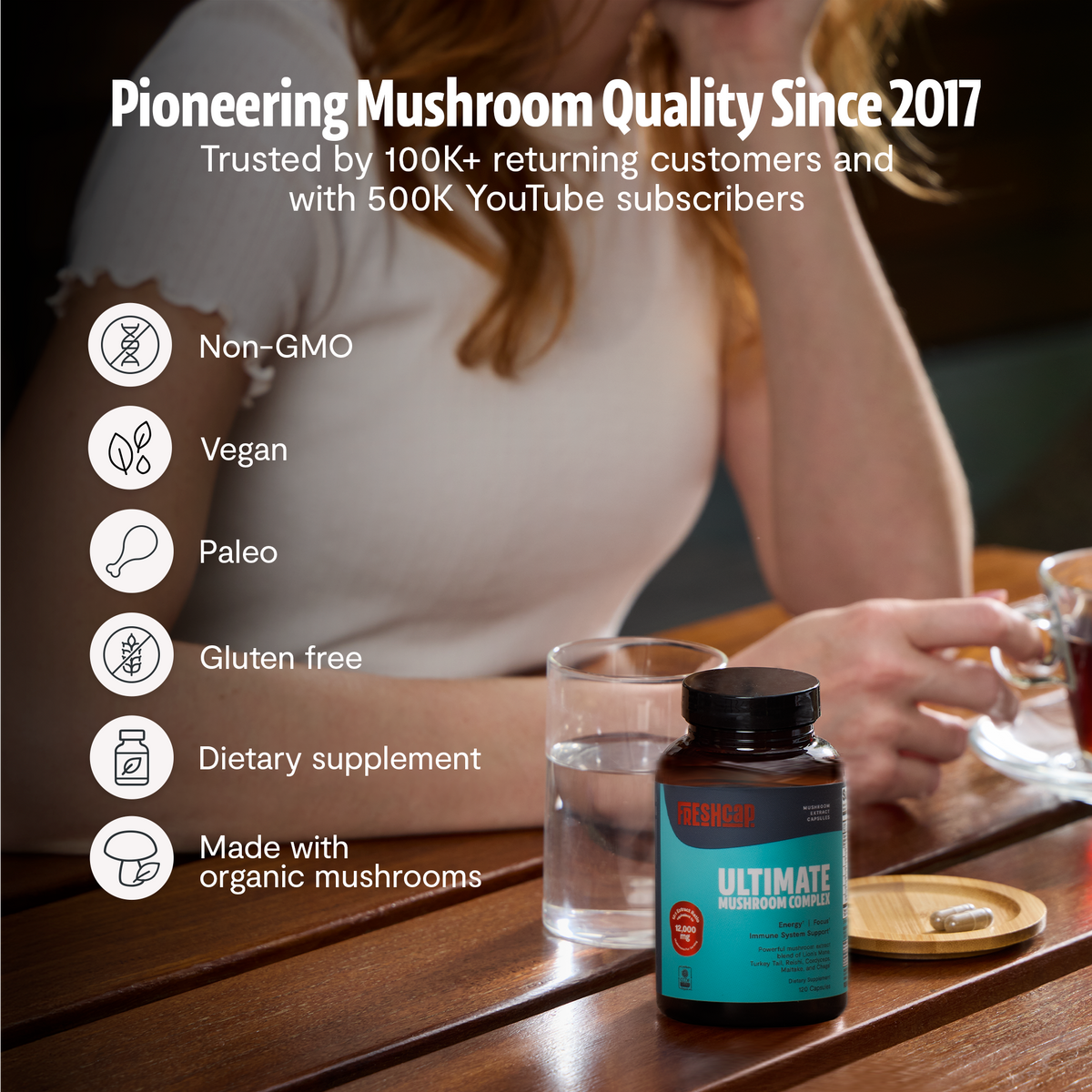 Organic Mushroom Complex Supplement Capsules Daily Wellness Formula