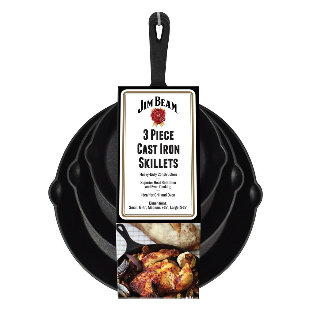 Jim Beam Cast Iron 3 Piece Skillet Set