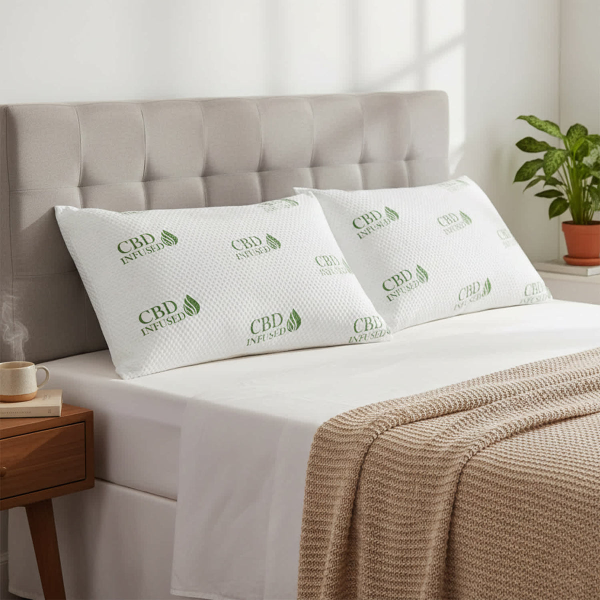 Luxury Home 2-Pack CBD-Infused Memory Foam Bed Pillows – Medium Support for Back & Side Sleepers, Hypoallergenic, 20” X 30” - Queen