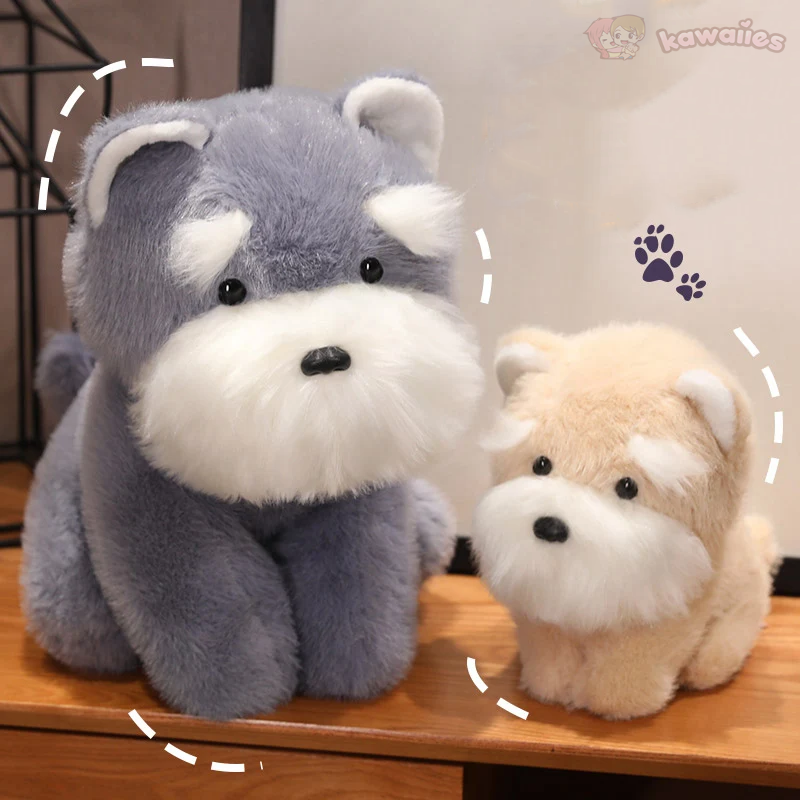 Adorable Fluffy Gray and Beige Schnauzer Dog Plush Toy