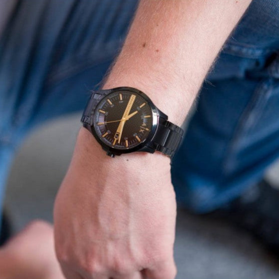 Armani Exchange Hampton AX2413 Herren-Chronograph – Schwarzes Zifferblatt mit schwarzem Edelstahlarmband