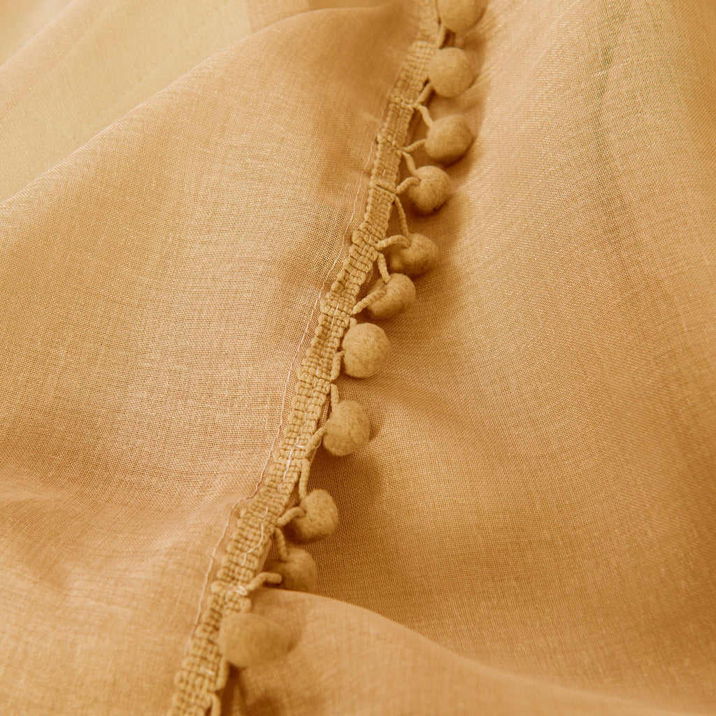 Elegant Comfort Set of 2 Pom Pom Tasseled Sheer Curtain - Rod Pocket