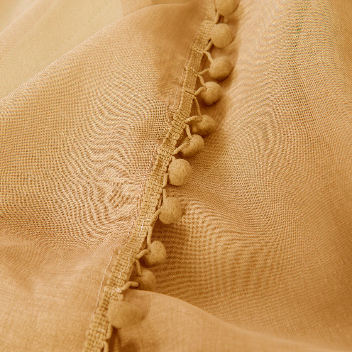 Elegant Comfort Set of 2 Pom Pom Tasseled Sheer Curtain - Rod Pocket