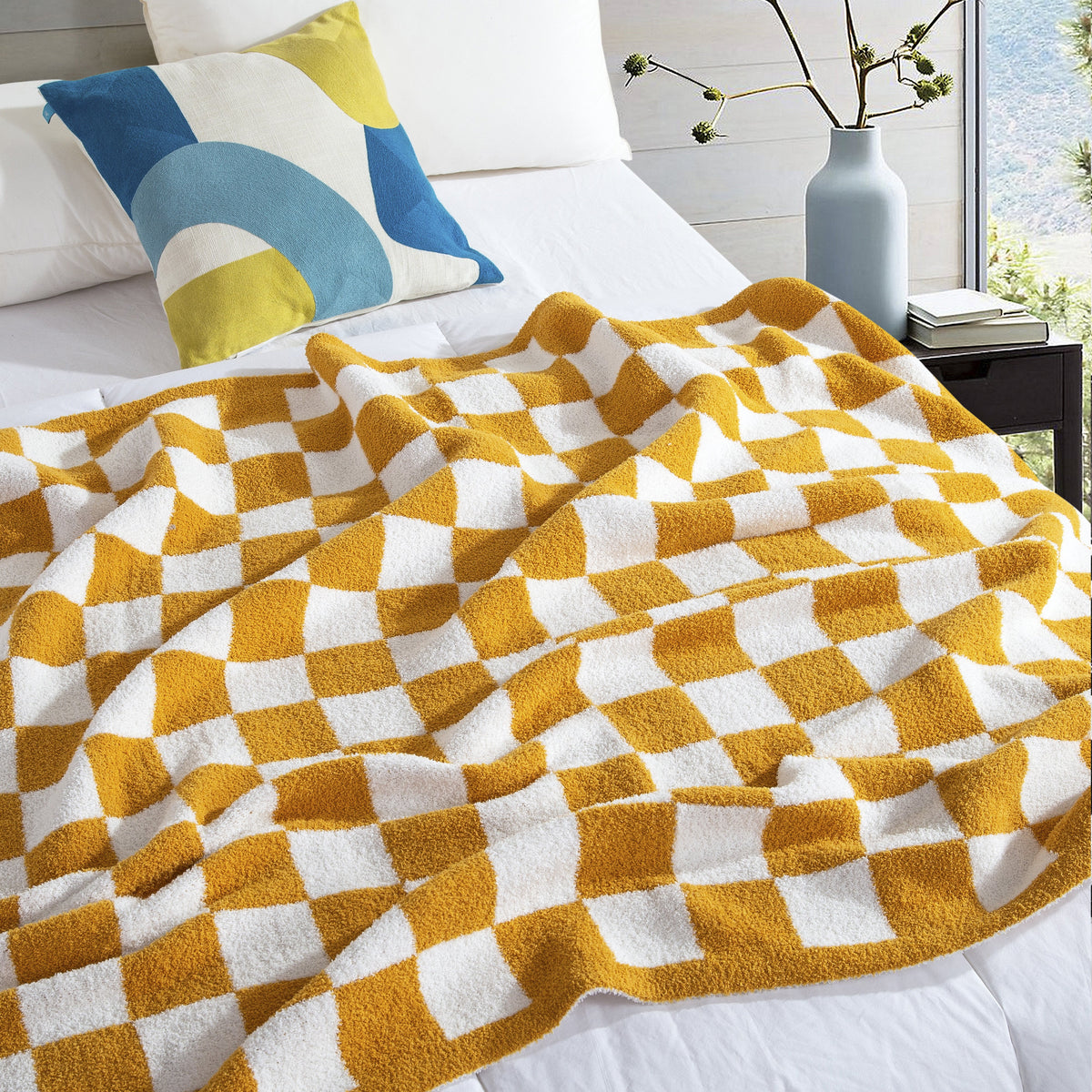Elegant Comfort 50" x 70"  Ultra Soft Checkered Knitted Throw Blanket