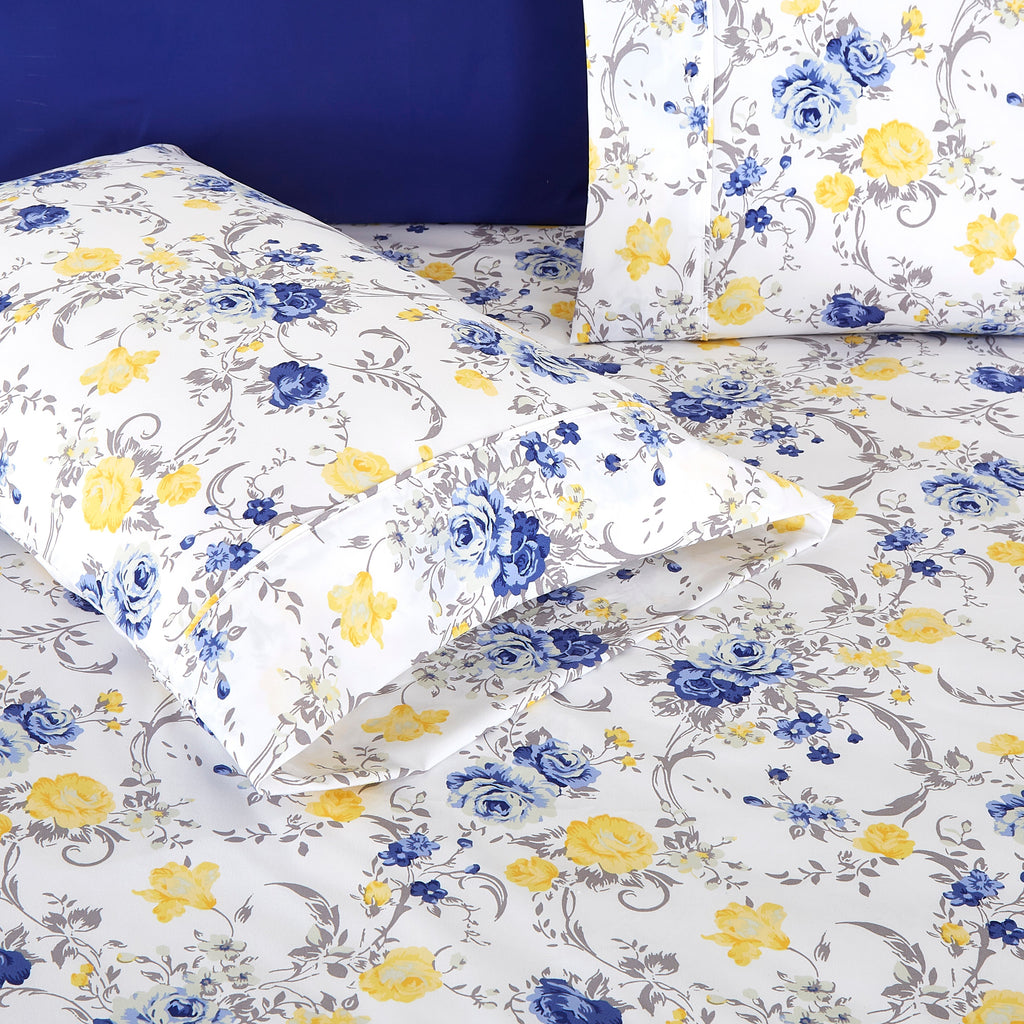 Elegant Comfort 6-Piece Floral and Stripe Pattern Sheet Set - Soft as a Hotel Premium Quality Bedding
