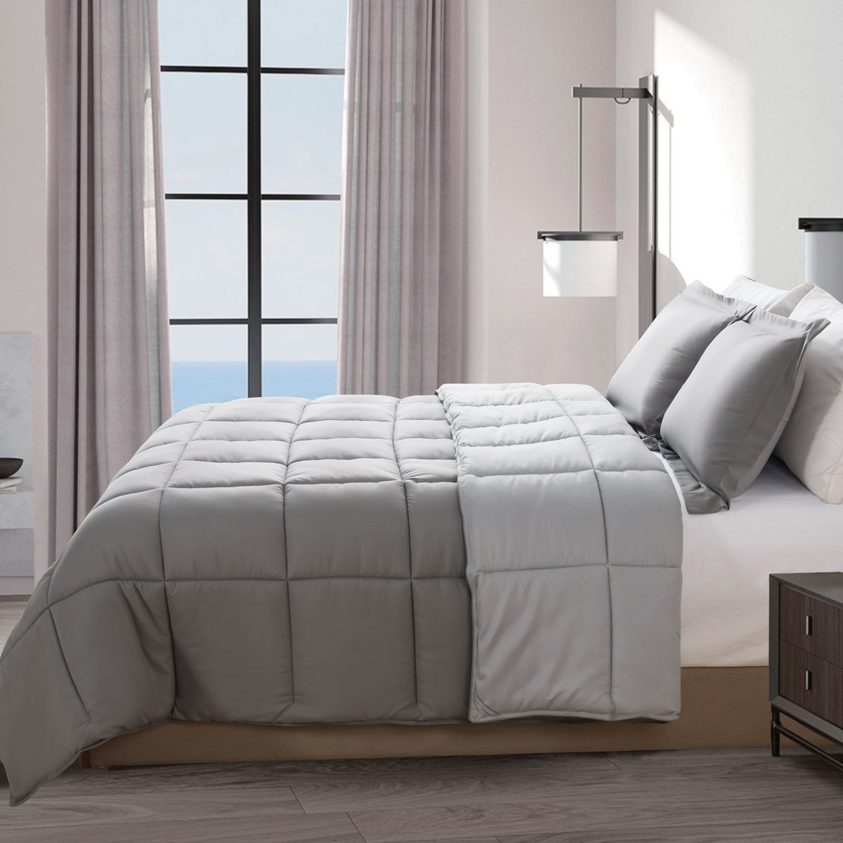 Elegant Comfort Reversible 3-Piece Box Stitched Comforter & Shams - Duvet Insert with 4 Corner Tabs