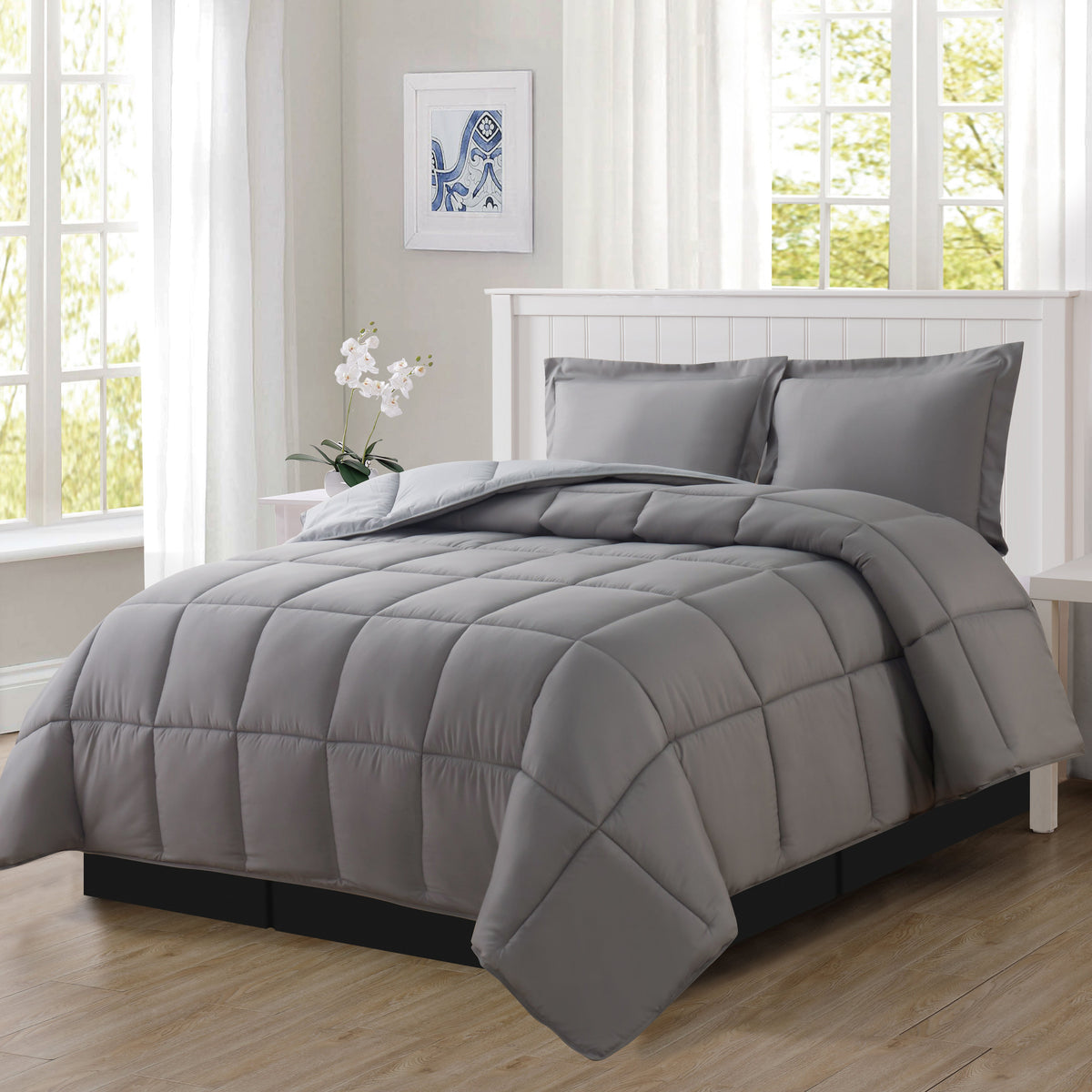Elegant Comfort Reversible 3-Piece Box Stitched Comforter & Shams - Duvet Insert with 4 Corner Tabs