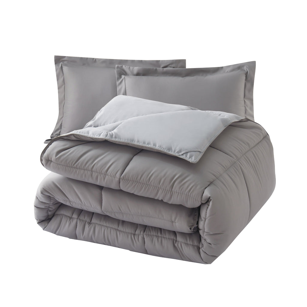 Elegant Comfort Reversible 3-Piece Box Stitched Comforter & Shams - Duvet Insert with 4 Corner Tabs