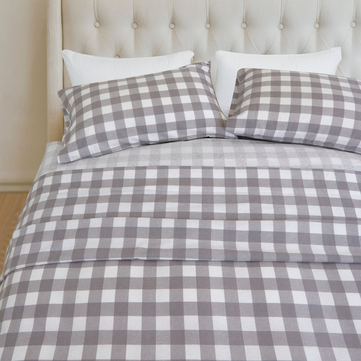 Elegant Comfort Buffalo Checkered Pattern - 100% Turkish Cotton Flannel, 4-Piece Flannel Sheet Set