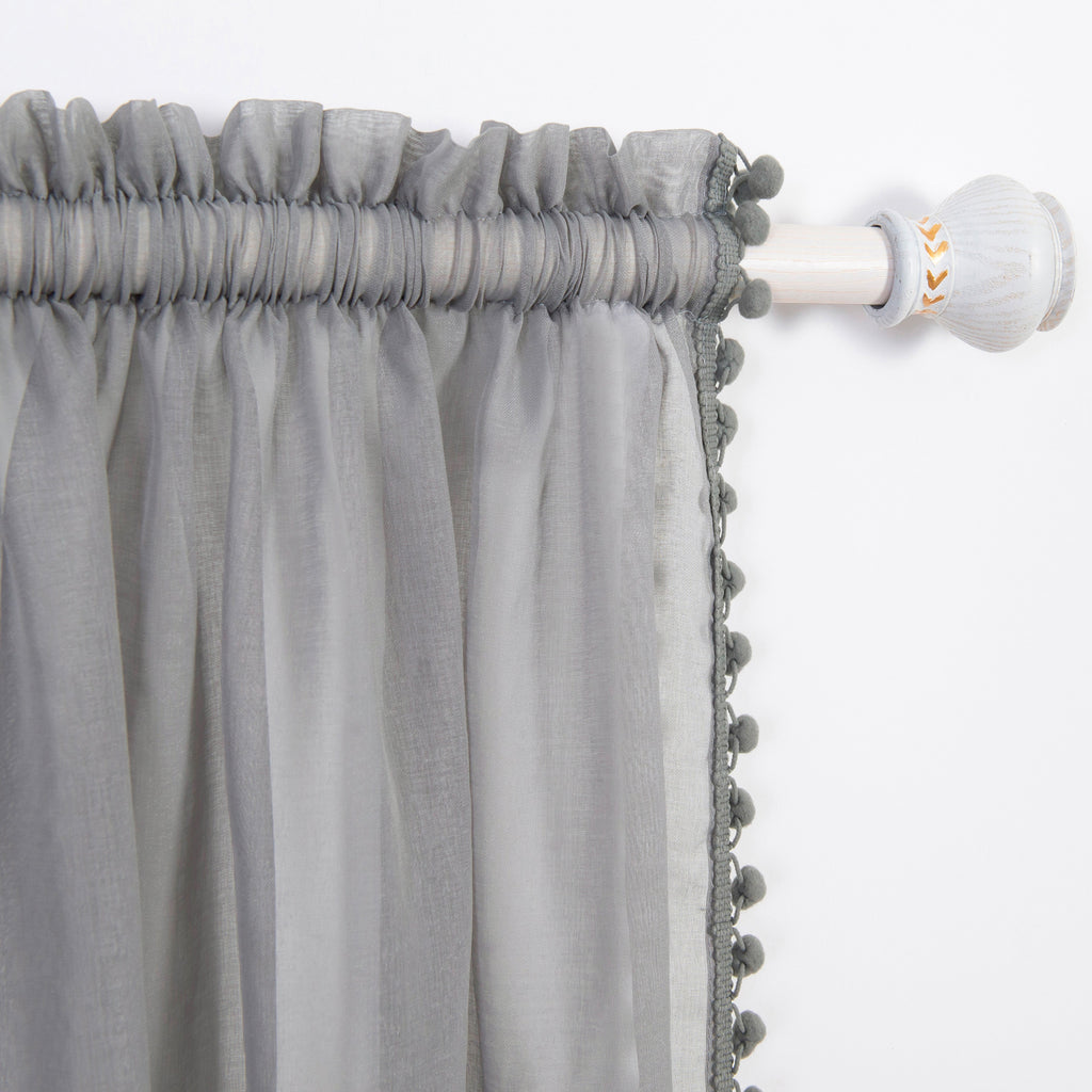 Elegant Comfort Set of 2 Pom Pom Tasseled Sheer Curtain - Rod Pocket