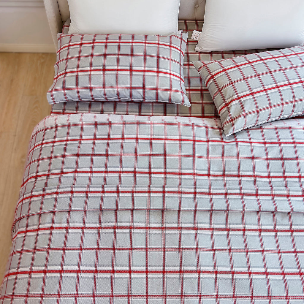 Elegant Comfort Flannel Plaid - 100% Turkish Cotton Flannel, 4-Piece Flannel Sheet Set